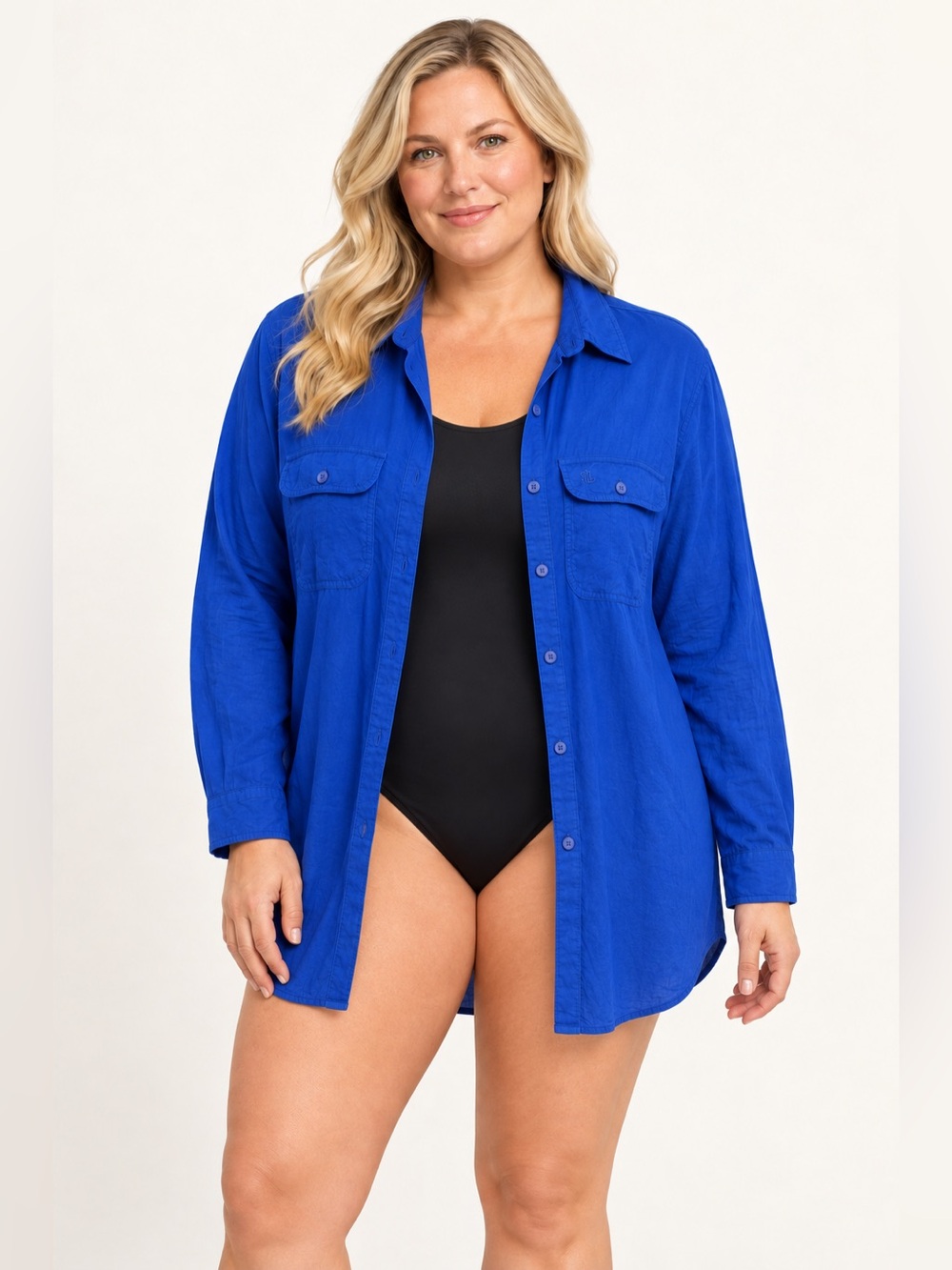 Lauren Ralph Lauren Cobalt Blue Button-Down Swim Coverup Size XL